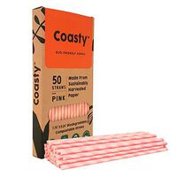 Coasty 50 Ct. Millennial Pink Striped Paper Straws - Biodegradable Drinking Straws - Eco-Friendly Party Supplies - Plastic & Dye Free - Perfect for Juices, Shakes, Smoothies, Ice Coffee & More