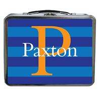 Ooh La La Candle Co. Blue Initial Striped Personalized Aluminum Lunch Box