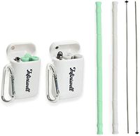 Infiniwell 2 Pack Reusable Silicone Collapsible Drinking Straws with Keychain Case and Cleaning Brush (Food-Grade, Portable, Foldable) - Gray & Aqua