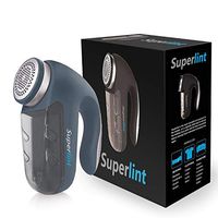 SUPER LINT Professional Electric Sweater Shaver Best Fuzz Pill Bobble Remover for Fabrics, Bedding, Clothes and Furniture, Use with Batteries or Power Adapter, Marine Blue & Silver