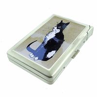Black Cat Em7 Hip Silver Cigarette Case With Built In Lighter 4.75" X 2.75" Id Holder Metal Wallet RFID Protection