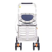 RenShiMinShop Old Age Step Shopping cart Folding Shopping cart can Push Small cart Old Man Trolley with seat Four-Wheeled Grocery Shopping cart (Color : White, Size : 82cm55cm45cm)