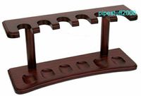 Real Wood Cherry Finish Tobacco Pipe Rack - Holds 6 Pipes