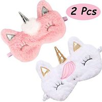 2 Pack Cute Animal Unicorn Sleeping Mask for Girls Cute Unicorn Horn Soft Plush Blindfold Eye Cover for Women Girls Travel Nap Night Sleeping