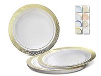 " OCCASIONS" 40 Plates Pack, Heavyweight Disposable Wedding Party Plastic Plates (6.25'' Dessert/Bread Plate, Celebration White & Gold)