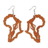 Hollow Africa Map Earrings Natural Wood Brown Afro Girl Drop Dangle Earrings
