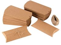 Pillow Boxes - 100-Pack Kraft Paper Gift Boxes, Party Favor Boxes for Jewelry, Candy, Small Note Card, Jute Twine Included, Brown, 7.5 x 3.7 x 1.2 Inches
