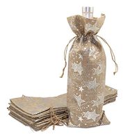 48pk Jute Burlap Linen Canvas Bottle & Wine Gift Bags with Drawstring (Silver Stars, 6" x 14") for Storage, Holiday Parties, Promotional Events by TheDisplayGuys