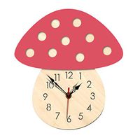 sakd Mushroom Wall Clock Stickers Decor Wall Decals Mural Silent Wooden Clock DIY Wall Affixed Decorative Kids Bedroom Bedside Nursery Decor Children's (Pink)