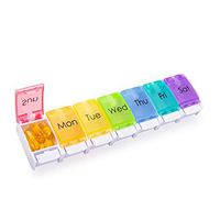 Weekly Pill Organizer, Large 7 Day Pill Case with Push Button, Arthritis Friendly Daily Medicine Organizer for Vitamins, Fish Oil, Pills, Supplements (BPA-Free)