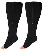 Runee Wide Calf Zipper Compression Socks, Open Toe, Extra Calf Support