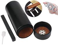 (Set of 5) Cedar Wood Lined Portable Travel Kit Leather Cigar Case Humidor with Humidifier, Comes with Stainless Steel Double Blade Cigar Cutter Guillotine & Foldable Cigar Stand Holder