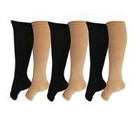 SKUNDU Open Toe Toeless Compression Socks 6 Pairs For Women Men 15-20 mmHg Calf Support Compression Sleeve(S/M, Black&Nude)