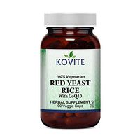 Kovite Red Yeast Rice with CoQ10 100% Vegetarian and Kosher - 90 Vegetable Capsules - Cardiovascular Formula Contains 600 mg of Red Yeast Rice and 30 mg of CoQ10