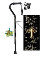 Walking Cane Gel Grip Handle Aluminum Adjustable Gold Cross Crucifix Design Religious Men or Women