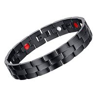Qucasyl Modern Sleek Black Stainless Steel 4 Element Magnetic Bracelet for Men with Magnets and Free Link Removal Tool