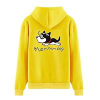 HNTDG Woman Casual Loose O-Neck Puppy Printed Zip Up Jacket Hoodie Drawstring Pullove with Pocket Coat Yellow
