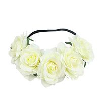 Women Girl Hawaiian Stretch Rose Flower Headband Floral Crown for Garland Party,Photo Props,Wedding Bridal Headpiece