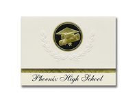 Signature Announcements Phoenix High School (San Jose, CA) Graduation Announcements, Presidential style, Basic package of 25 Cap & Diploma Seal. Black & Gold.