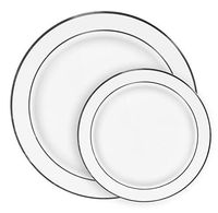 Ilyapa 60 Silver Rim Plastic Plates Set - Bulk White Silver Rimmed Dinner & Salad Disposable Plates for Wedding or Party