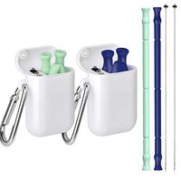 Collapsible Silicone Straws, Portable Reusable Straw Make by Food Grade Silicone, BPA FREE With Case and Cleaning Brush, Foldable for Travel Office, Folding 30 & 20 oz Tumbler Compatible (Blue+Green)