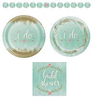 Mint To Be I Do Bridal Shower Disposable Paper Party Supplies Serves 16: Teal Banquet Plates + Dessert Plates + Lunch Napskins + Banner