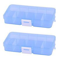 uxcell Plastic Household Rectangular 10 Compartments Adjustable Pill Box Case 2pcs Blue