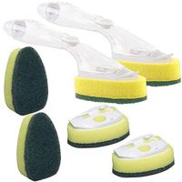 Tuscom1Set Sponge Cleaning Brush, 3Pcs Dishwands 6Pcs Refill Replacement Heads,Long Handl Porous Head 9” x 2.25” x 3.25”for Kitchen Sink Cleaning (Orange)