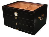 Quality Importers Trading Palermo Desktop Humidor 3 Drawers, Lined with Premium Kiln-Dried Spanish Cedar, Tempered Top, Glass Hygrometer with Brass Ring, Holds Up to 150 Cigars, Brown
