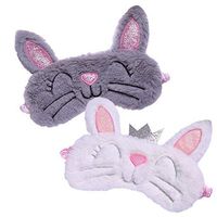 Shinywear Cute Animal Eye Mask Soft Plush Sleep Masks for Women Girls Kids Funny Horned Sleeping Eye Shade Cover Blinder Home Traveling (2 Pcs Rabbit(White+Gray Bunny))