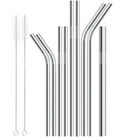 Fheaven (TM) 9 Pcs Reusable Straws Stainless Steel Metal Long Drinking Straws + 2 Pcs Cleaning Brushes Set