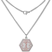 Surgical Steel Medical Alert Type 2 Diabetic Necklace Hexagon Shape 1 Inch Wide, 30 Inch