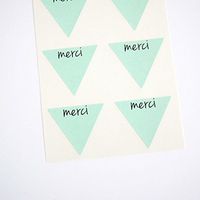 Merci Stickers by Once Upon Supplies, Thank You Triangle Shape Seals and Labels for Sealing Envelopes and Party Favors, 1.5 Inches X 1.5 Inches, Mint Green, 48 Stickers
