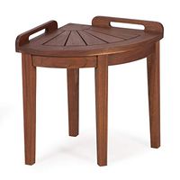 Rich Brown Finish Solid Teak Wood Corner Shower Stool for Bathroom