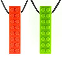 Quell-O Mega Brick Sensory Chew Necklace - Tough - Tactile Chewelry for Mild Chewers (Green, Red)