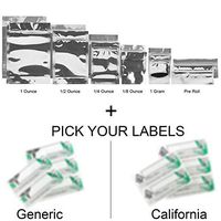 100 - Silver & Clear Smell Proof Barrier Bags w/Rx Labels (California Labels, 1/8 Ounce)