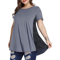 Meikosks Women's Plus Size Tunic Lace Patchwork T Shirt Short Sleeve Tops Oversized Pullover Gray