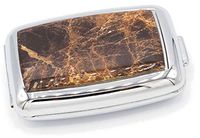 Brown Marble Print Rectangular Curved Edges Pocket Purse Portable Travel Pill Box & Medicine Organizer (2 Compartments)