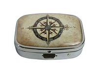 LCTCKP Custom Fashion Square Glass Silver Pill Case Decorative Metal Western Medicine Tablet Container Box (Compass Rose)