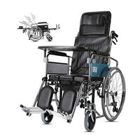 MEI Walker High Backrest Full Reclining Wheelchair, Foldable Toilet Seat for The Elderly Black