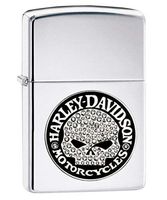Personalized Zippo Lighter 28984 Harley Davidson Cristal Skull Chrome.