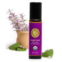 Organic Clary Sage Essential Oil, 100% Pure Non-GMO USDA Certified Organic Salvia Sclarea - 10ml Pre-diluted Roll-on | Hormone Support