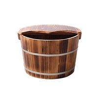 Foot Tub, Double Ear Barrel Foot Spa Wooden Tub, Household Foot Bath Barrel, Sauna Bucket Wooden Foot Bath, with lid，Carbonization
