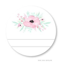 Pink Flowers Round Labels with Blank Space for Girl's Secret Garden Birthday Party, by Once Upon Supplies, Wide Mouth Canning Labels, Party Favor Seals, 2.5 Inches, 36 Pcs