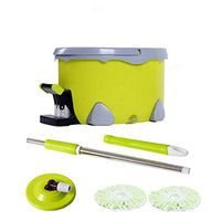 LELGXF 360° Floor Magic Spin Mop Bucket Thick Stainless Steel Spin Mop Home Foot Step Automatic Dehydration Dry Mop with 2 Heads