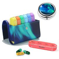 Pill Organizer Pill Box,LIZIMANDU Weekly Travel Pill Case Box Medication Reminder Daily AM PM,Day Night 7 Compartments,for 4 Times A Day,7 Days a Week-Includes Leather Carrying Ca (Northern Light Set)