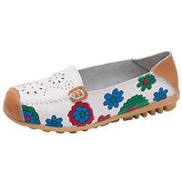 HebeTop Women Casual Flat Soft Bottom Outdoor Shoes Women Leisure Comfortable Slip On Colorful Peas Boat Shoes White