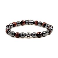 Accents Kingdom Women's 8MM Magnetic Hematite Red Tiger Eye Bead Maltese Cross Bracelet 7.5"