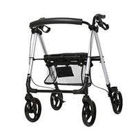 TYJ-USA Elderly Walker Elderly with Handbrake Collapsible Light Four-Wheeled Walker Plus Shopping Basket Can Take Wheelchair Cane (Color : White, Size : 8065cm)