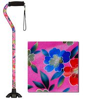 NOVA Sugarcane, Walking Cane with Quad Tip and Carrying Strap, Stand Alone Cane, Pink Garden Design